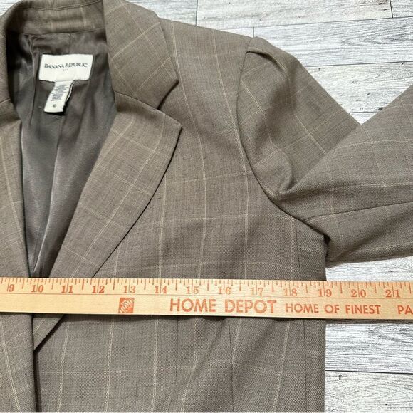 BANANA REPUBLIC GRID WOOL LONG‎ SLEEVE BROWN SINGLE BUTTON BLAZER 10 - Picture 4 of 9
